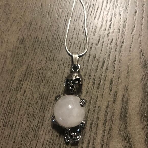 Skeleton necklace with rose quartz crystal gemstone 22” 925 silver snake chain - Picture 1 of 2